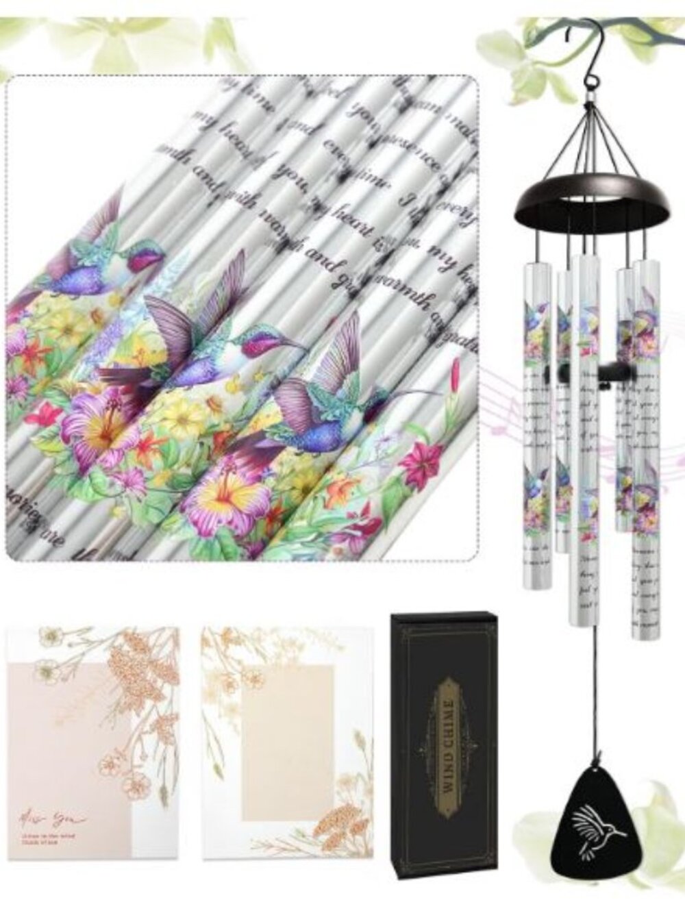 Memorial Wind Chimes,32" Hummingbird Sympathy Wind Chimes for Loss of Loved One